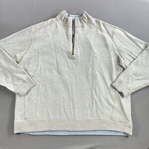 Tommy Bahama 1/4 Zip Mens Medium Brown Blue Pullover Long Sleeve Reversible